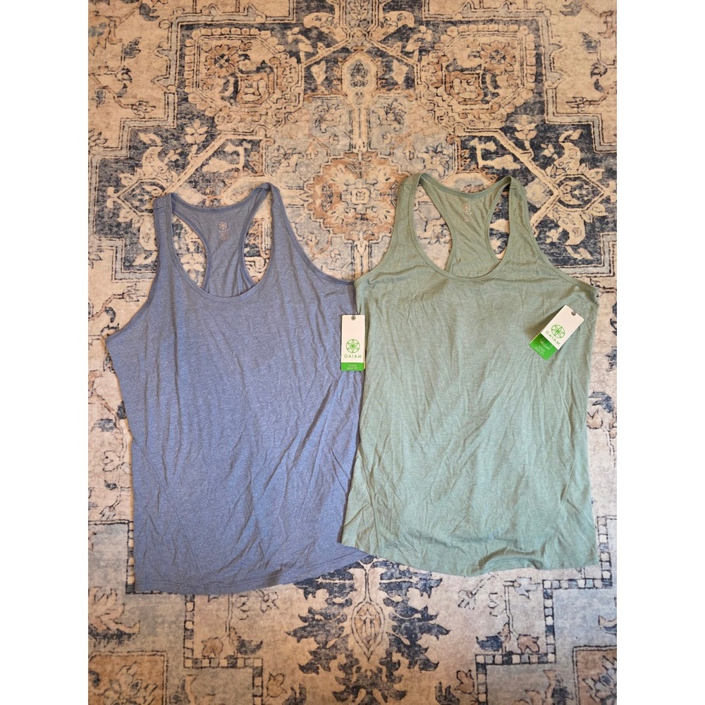 NWT GAIAM Women's XL Sage Green Stonewash Heather Blue Athleisure Exhale Tank